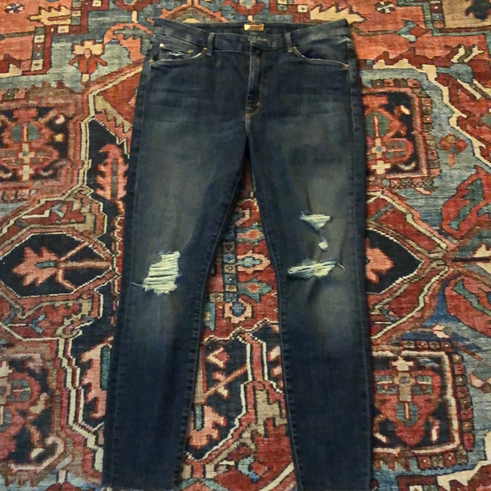 MOTHER High Waisted Looker Ankle Fray Jeans